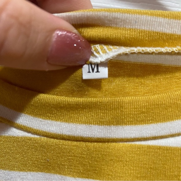 ROMWE Women’s Striped Long-Sleeve Crop Crewneck T-Shirt - yellow/white, size M - Picture 4 of 5